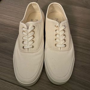 Maison Kitsune White/Ivory Canvas Laced Sneakers